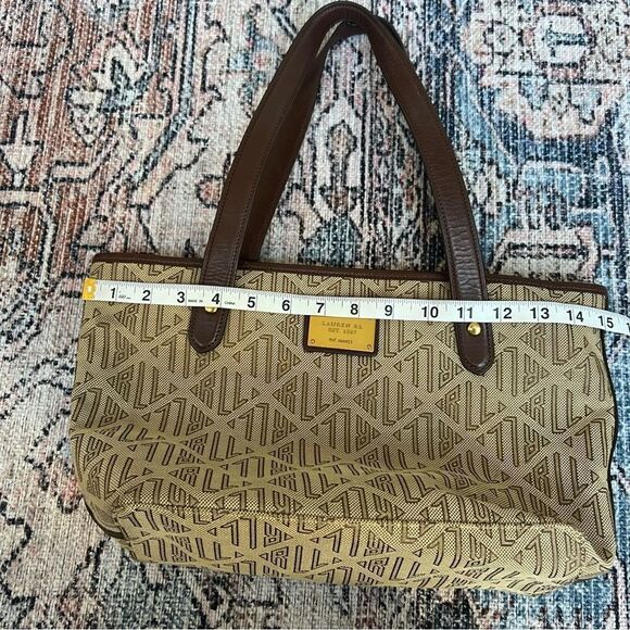 Ralph Lauren Vintage Signature Khaki Brown Medium Satchel Tote Handbag - Picture 10 of 13
